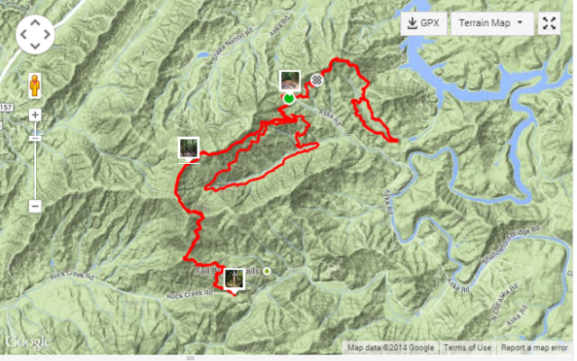 The Aska Trails I ran including the Stanley Gap Trail, Flat Creek Loop and Long Creek Loop trails.